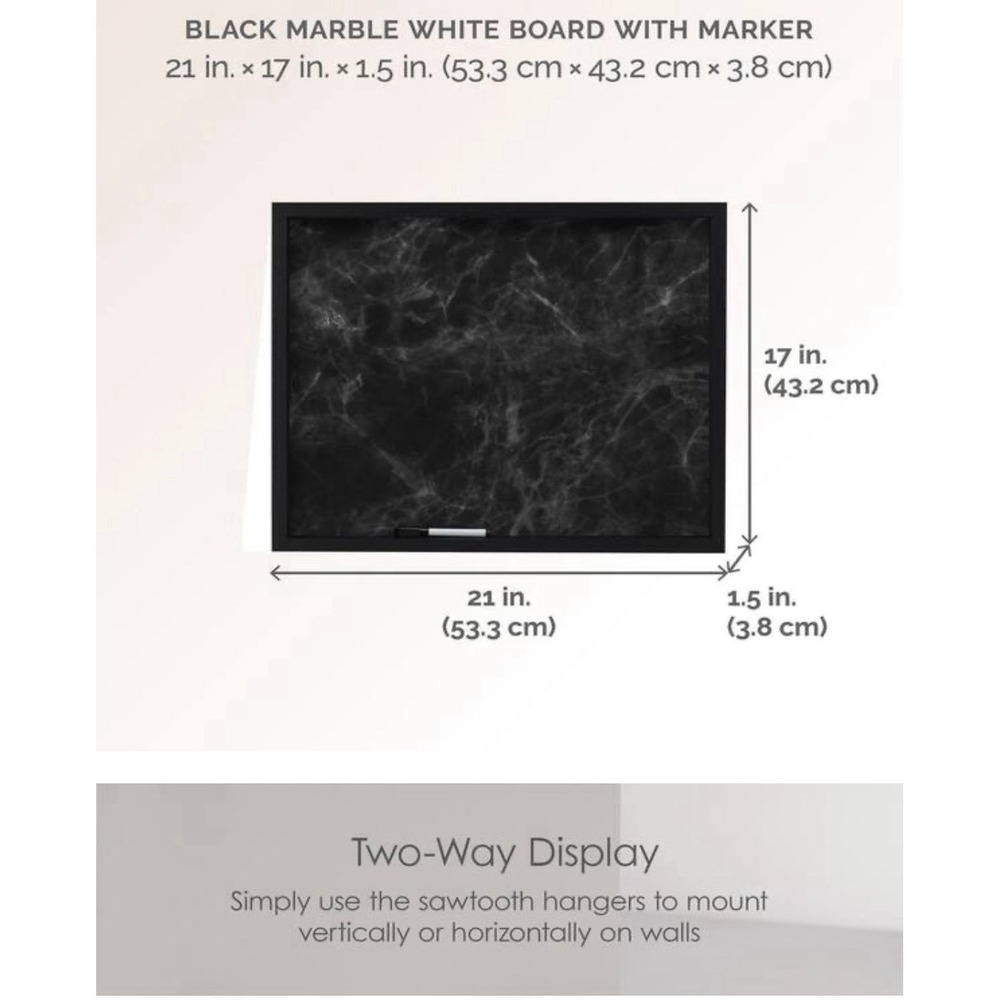 Black w/White Marble & White Marker‎ Dry Erase Board Metal Wood Office Planner - Picture 6 of 7